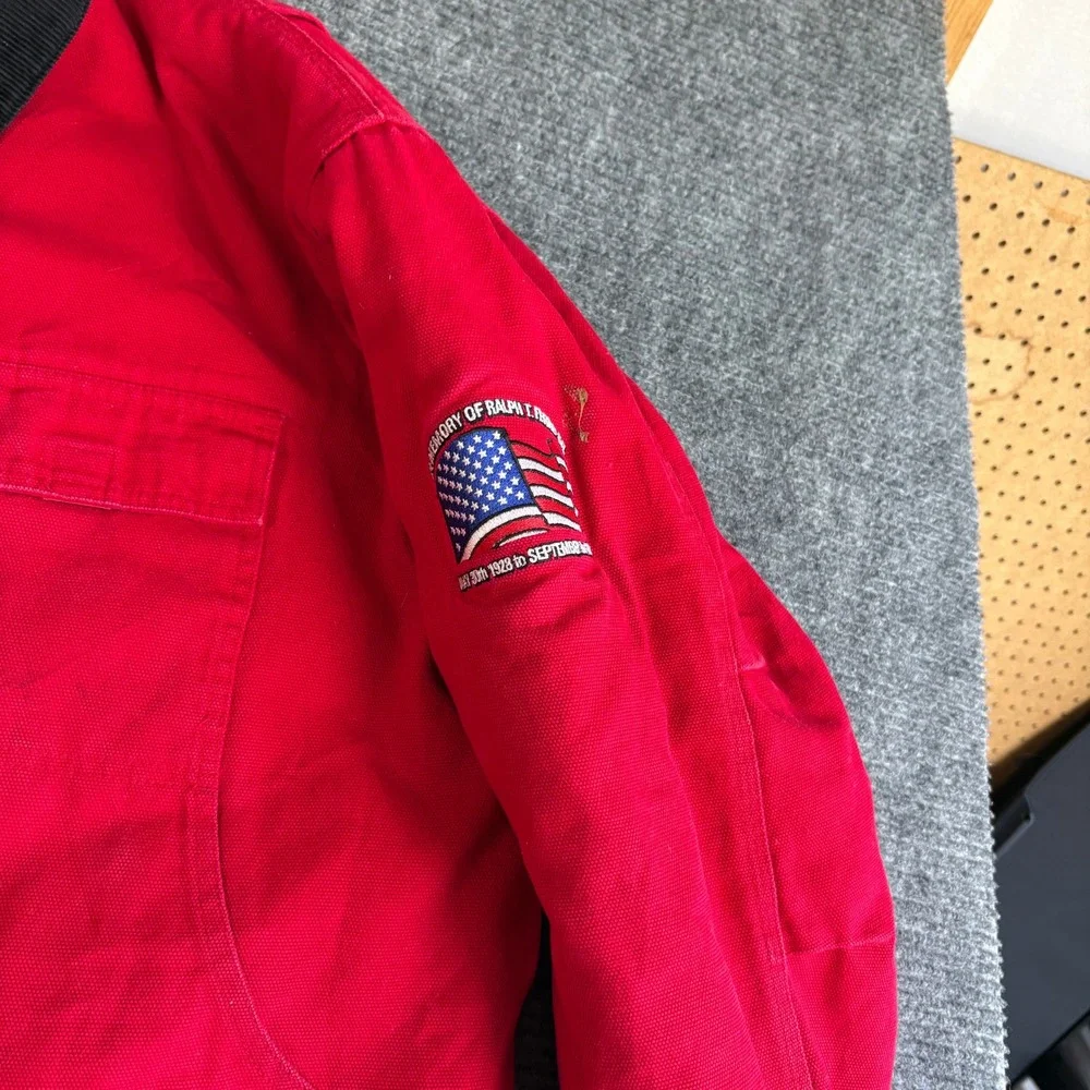 Tri-Mountain Mens XL Red Canvas Work Jacket Ferro Contracting Services Quilted